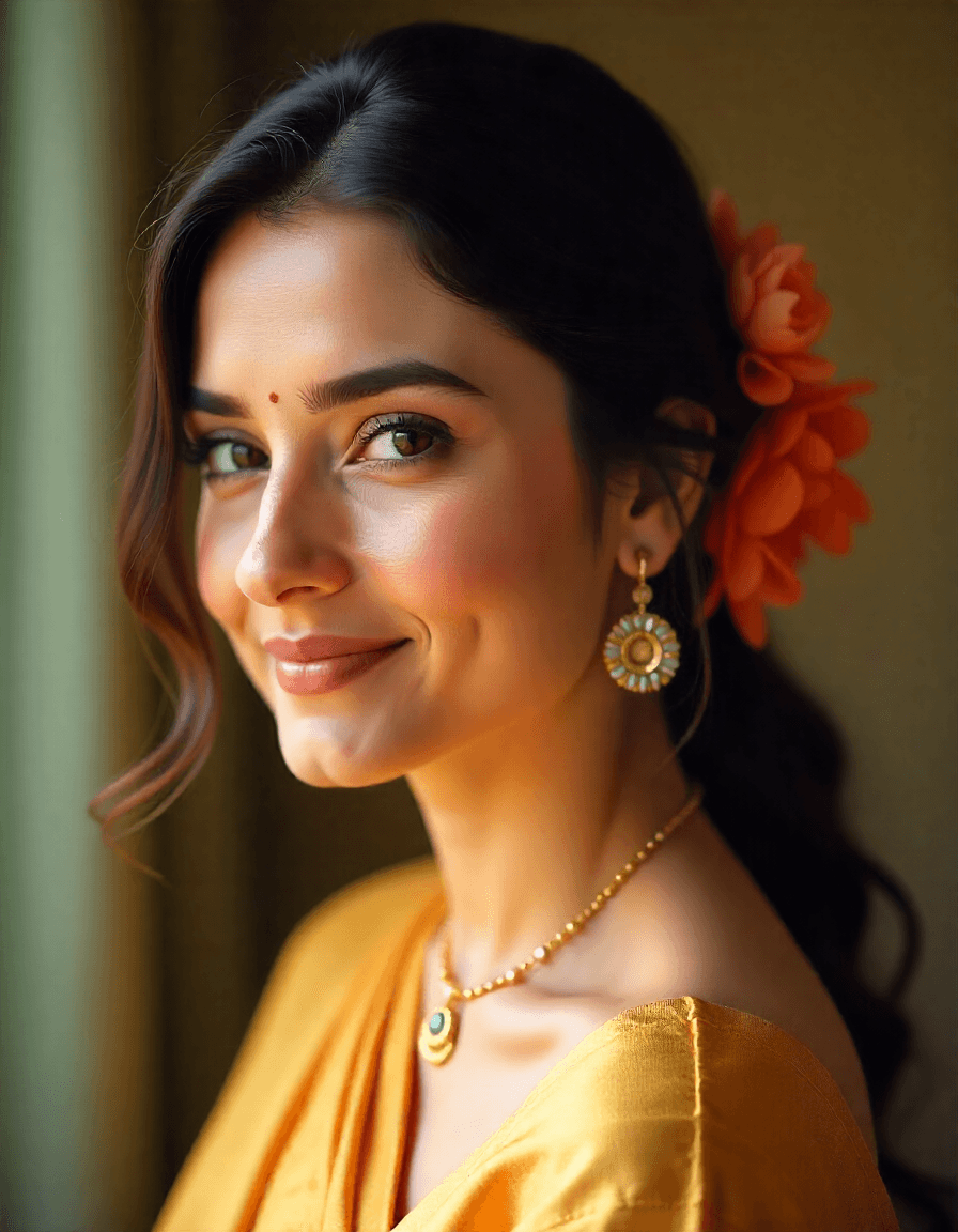 Model wearing Kundan jewelry